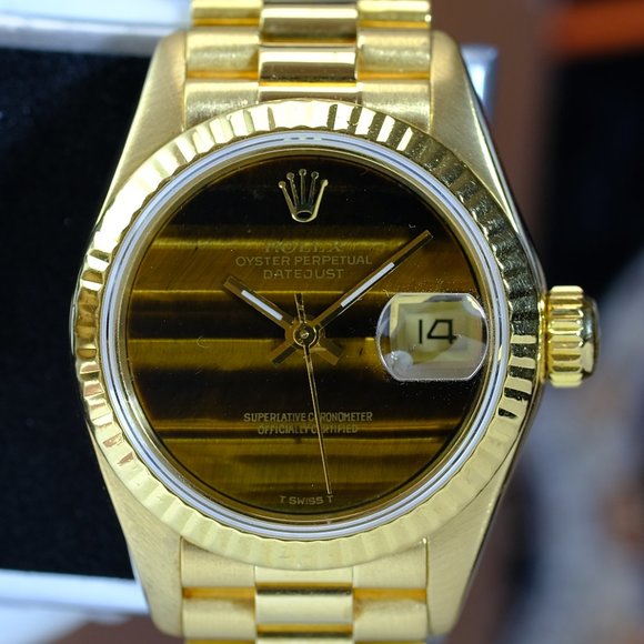 Rolex Ladies Datejust Factory Wood Dial 18K Gold - Picture 6 of 13